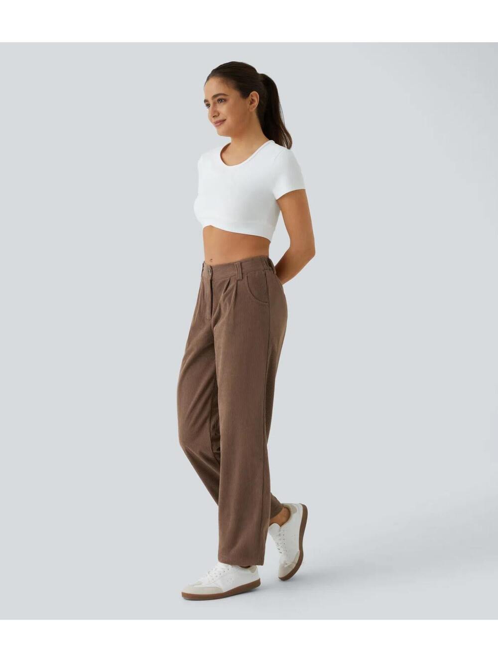 HALARA Mid Rise Zipper Pocket Corduroy Casual Pants- XL Petite